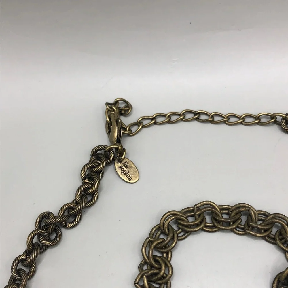 Lia Sophia Curio Chain Necklace + Victorian Style Cameo Bracelet Antiqued Brass.